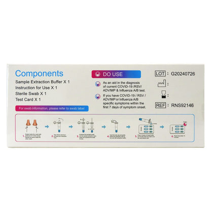 6合1 快速抗原檢測試劑盒 (新冠病毒 / 甲型流感 / ⼄型流感 / RSV合胞病毒 / ADV腺病毒 / MP 肺炎) (1個裝) #61425